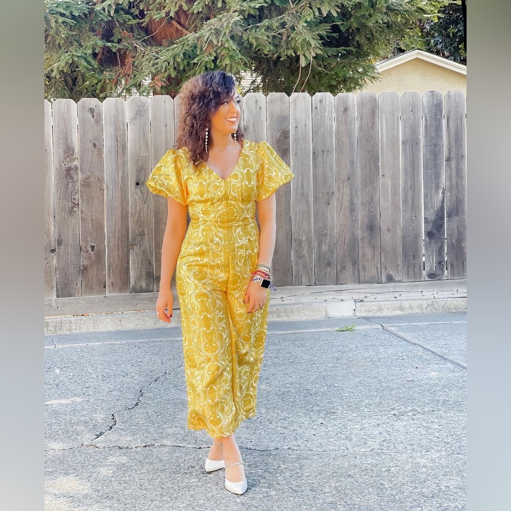 Yellow and white jacquard jumpsuit